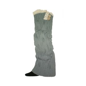 Grey Button Lace Knit Leg Warmers